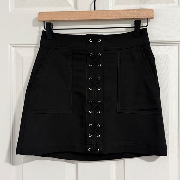 Express Dresses & Skirts - EXPRESS Micro Mini Skirt Women 00 Black Lace Up XXS Skater Whimsy Dark Romantic